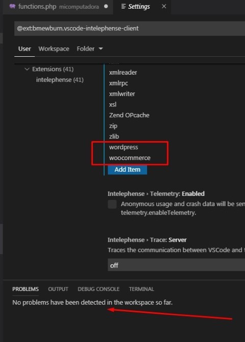 PHP Intelephense: Errores con WordPress y Woocommerce