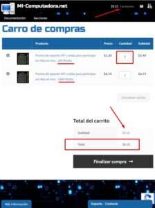 Puntos de VIP en carro de compras